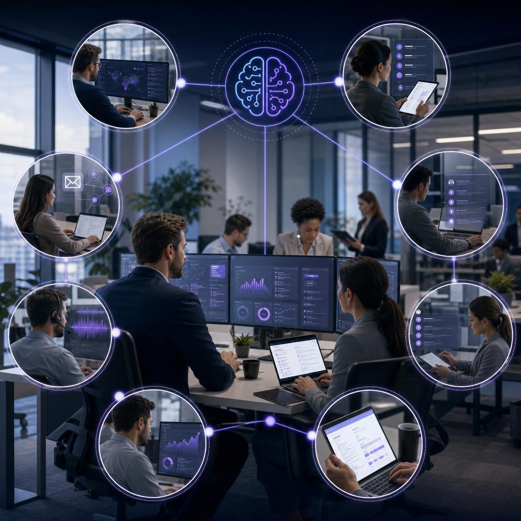 Sales professional reviewing an AI-assisted workflow that connects customer requirements, product configuration, pricing, and quote preparation