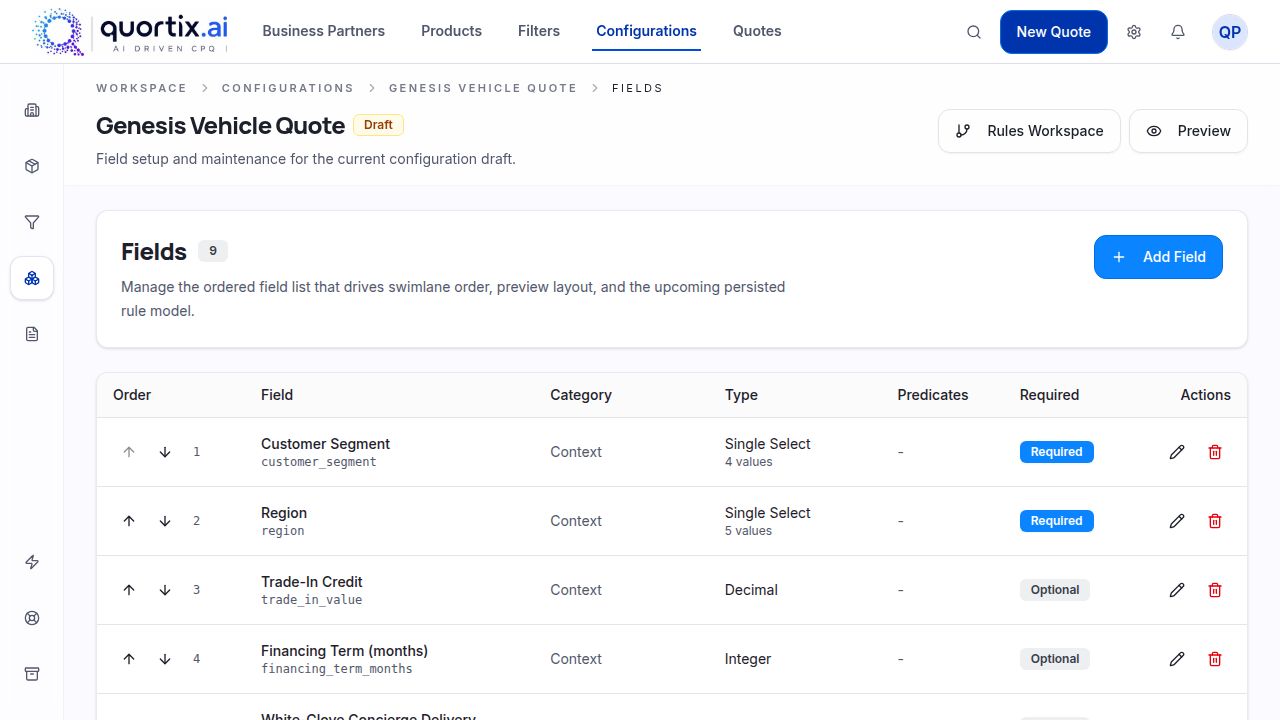 quortix.ai workspace supporting ai agents for cpq administration
