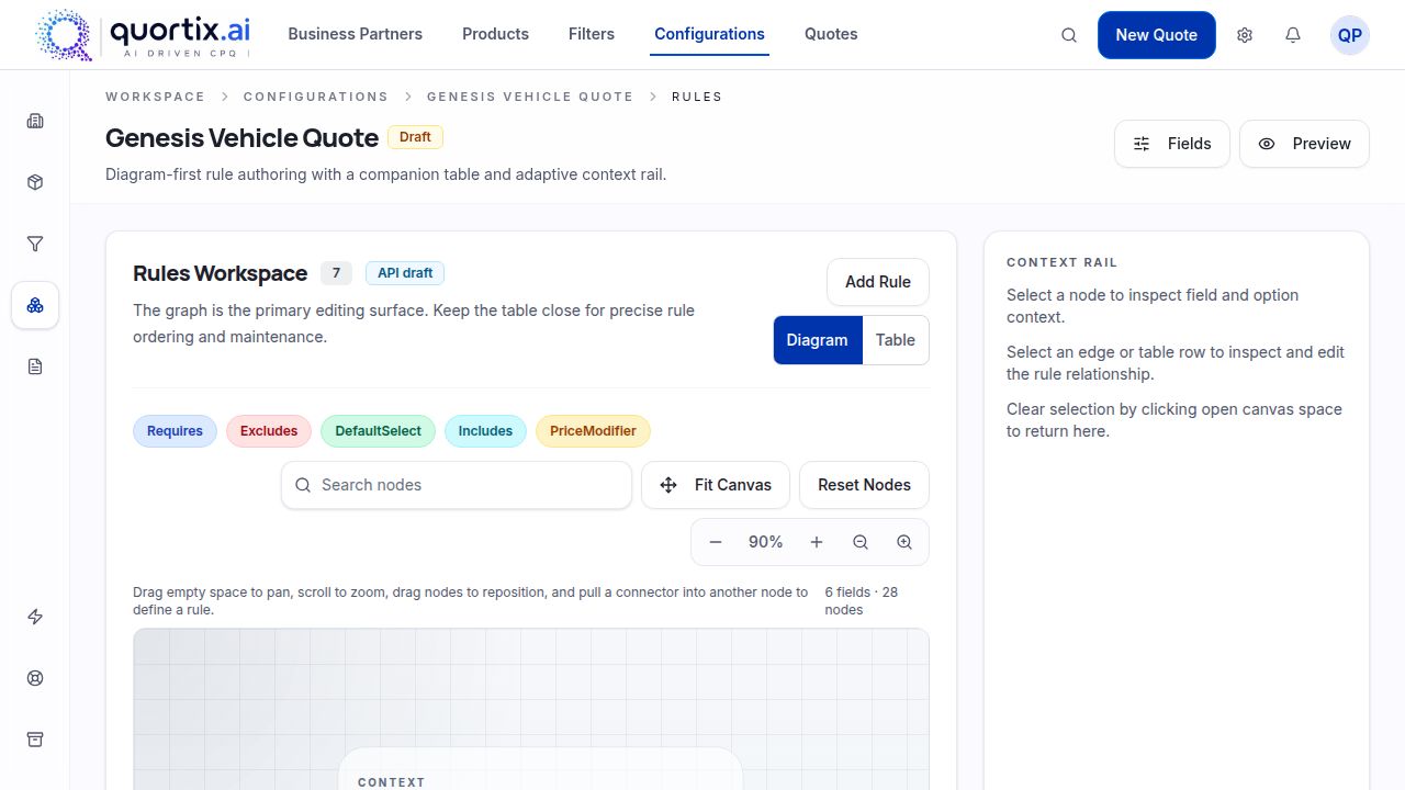 quortix.ai workspace supporting intuitive visual rules engine