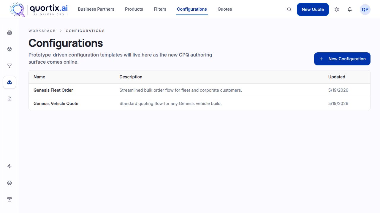 quortix.ai workspace supporting flexible configuration templates