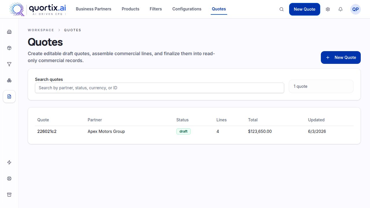 quortix.ai workspace supporting ai agents for sales quoting